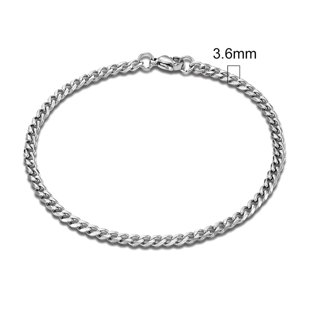 3-11Mm Locomotive Men Punk Rock Stainless Steel Curb Cuban Link Chain Silver Color Bracelet for Women Biker Jewelry