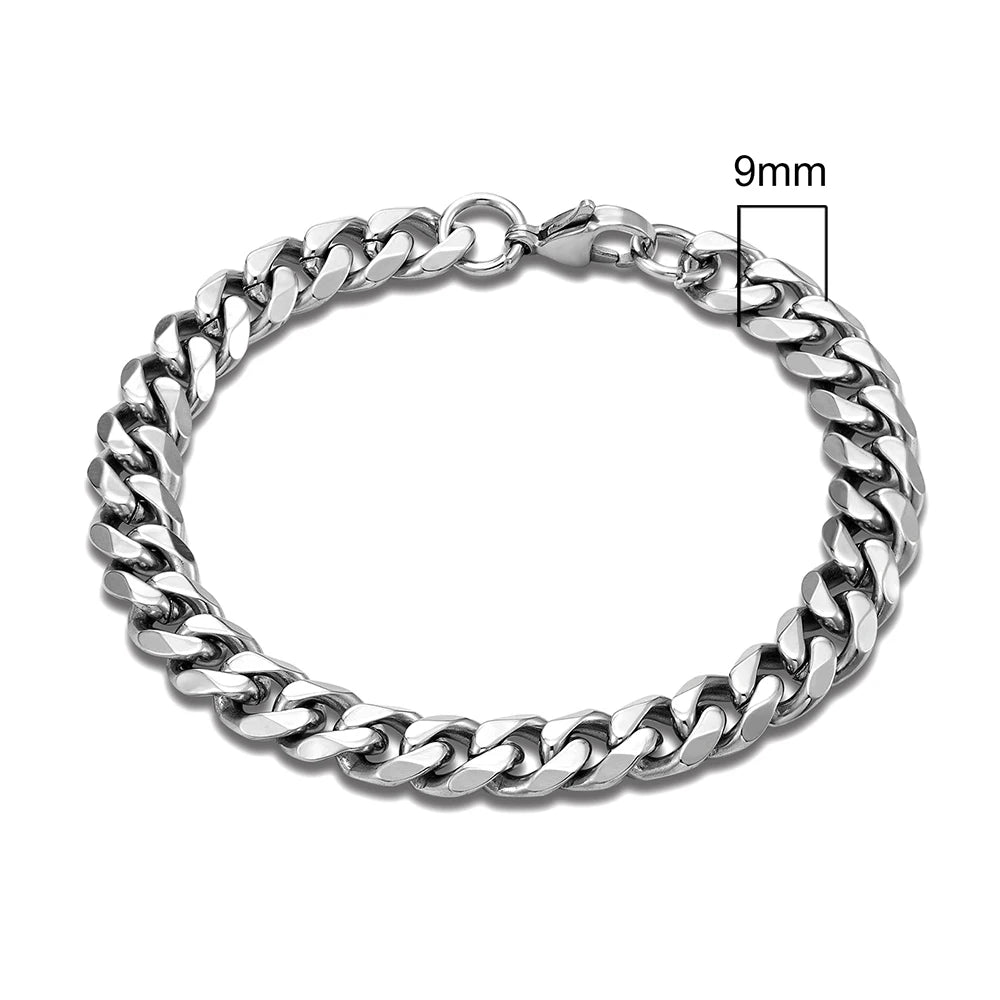 3-11Mm Locomotive Men Punk Rock Stainless Steel Curb Cuban Link Chain Silver Color Bracelet for Women Biker Jewelry