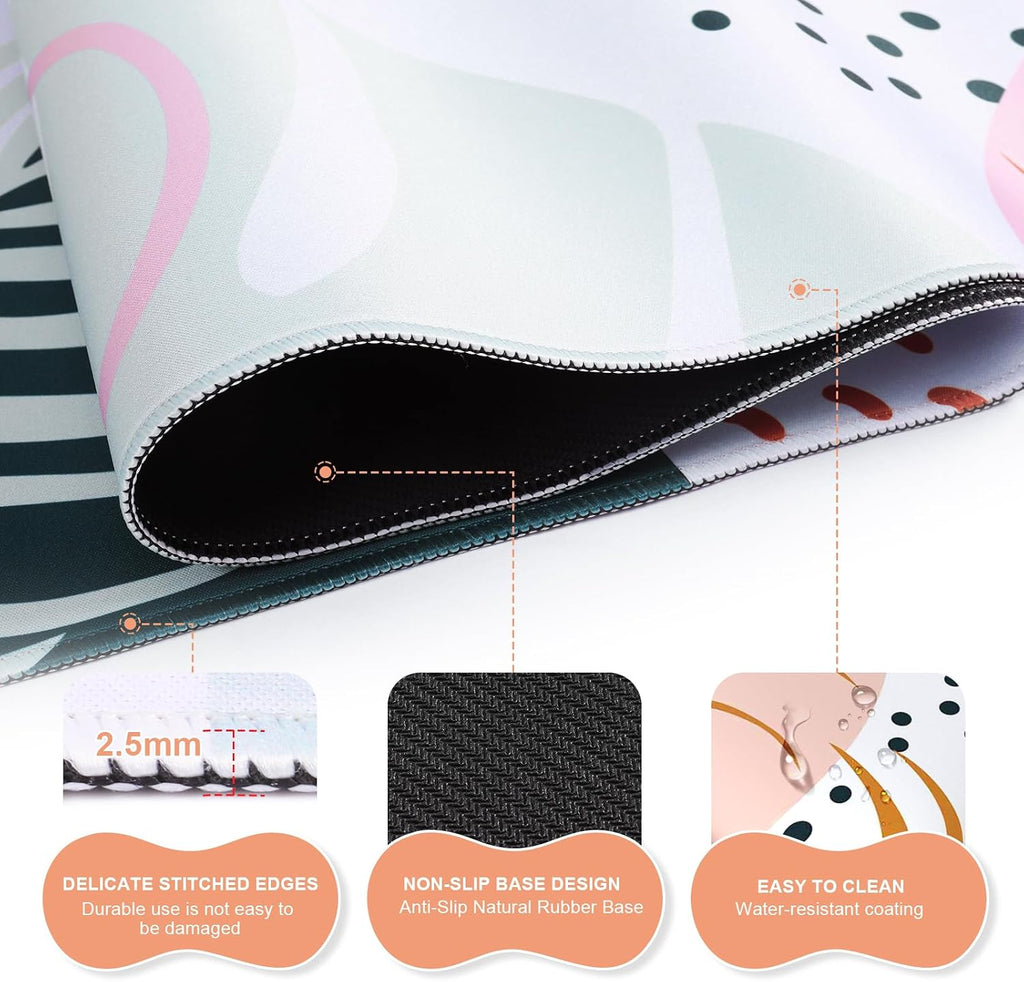 Keyboard Mouse Pad Set, Large Gaming Mouse Pad + Keyboard Wrist Rest Support + Mouse Wrist Cushion + Coaster, Non-Slip Rubber Base, 35.4X15.7In Extended Desk Mat for Office, Abstract Plant