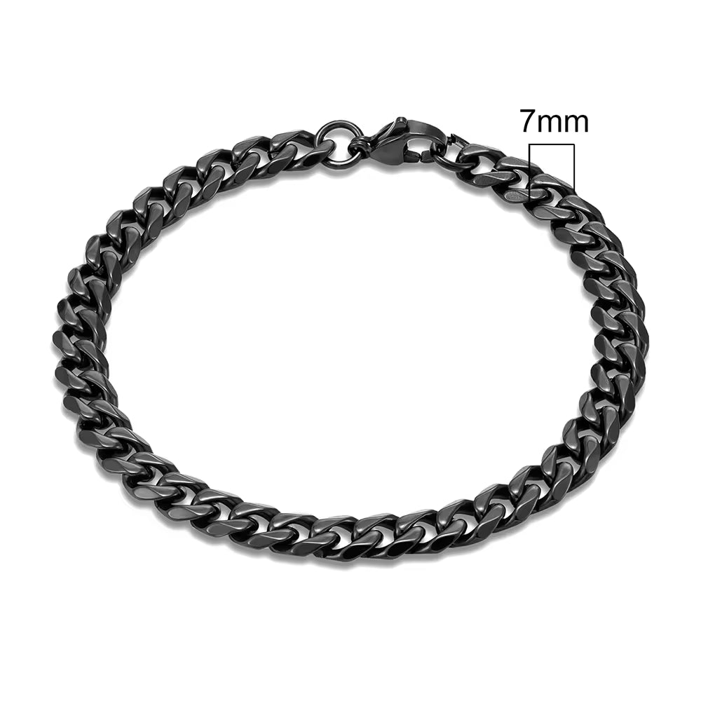 3-11Mm Locomotive Men Punk Rock Stainless Steel Curb Cuban Link Chain Silver Color Bracelet for Women Biker Jewelry